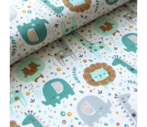 Bio Jersey Stoffonkel - Mini Jungle Dschungel Zoo petrol