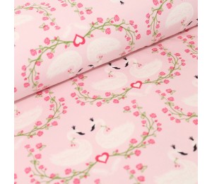 Biojersey Schwanröschen - Schwan mit Rosen rosa