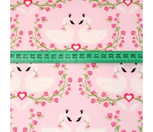 Biojersey Schwanröschen - Schwan mit Rosen rosa