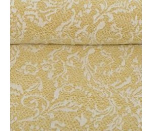 Jersey - Jaquard Viskose Majuro senf mit Spitzenbesatz