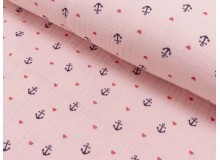 Double Gauze Musselin Anker Herz rosa