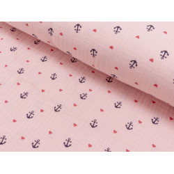 Double Gauze Musselin Anker Herz rosa