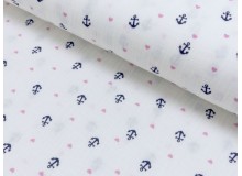 Double Gauze Musselin Anker Herz weiß