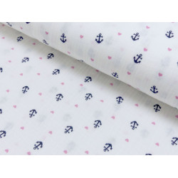 Double Gauze Musselin Anker Herz weiß