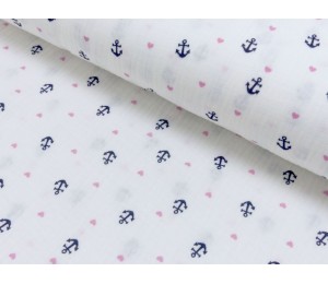 Double Gauze Musselin Anker Herz weiß
