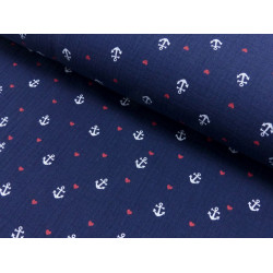 Double Gauze Musselin Anker Herz dunkelblau