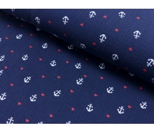 Double Gauze Musselin Anker Herz dunkelblau