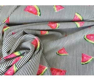 Blusenstoff - Streifen - Melonen - Crepeoptik - Schwarz