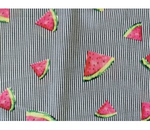 Blusenstoff - Streifen - Melonen - Crepeoptik - Schwarz